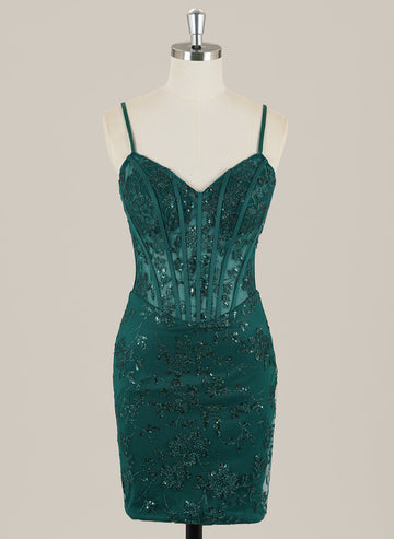 Sheath Spaghetti Straps Short Sequined Homecoming Dress