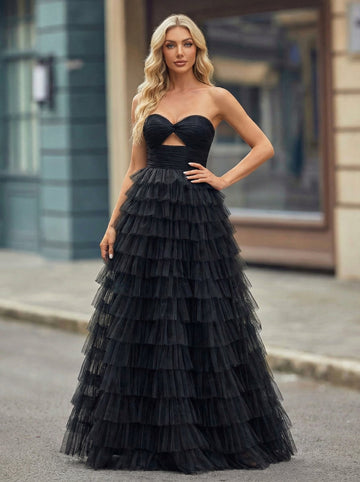 Ball-Gown/Princess Sweetheart Floor-Length Tulle Prom Dresses With Pleated