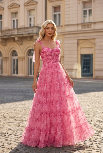 Ball-Gown/Princess Sweetheart Floor-Length Organza Prom Dresses With Bow