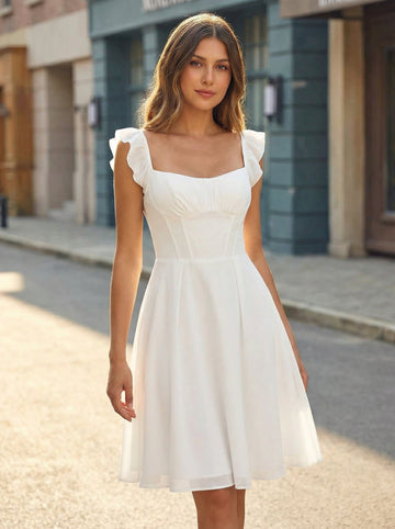 A-line Sleeveless Short Chiffon Homecoming Dress With Ruffle