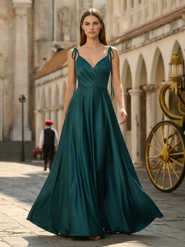 A-line Sweep Train Silky Satin Homecoming Dress With Pleated