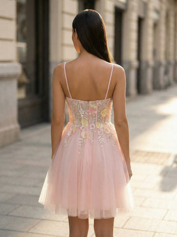 A-line Short Tulle Homecoming Dress With Sequins