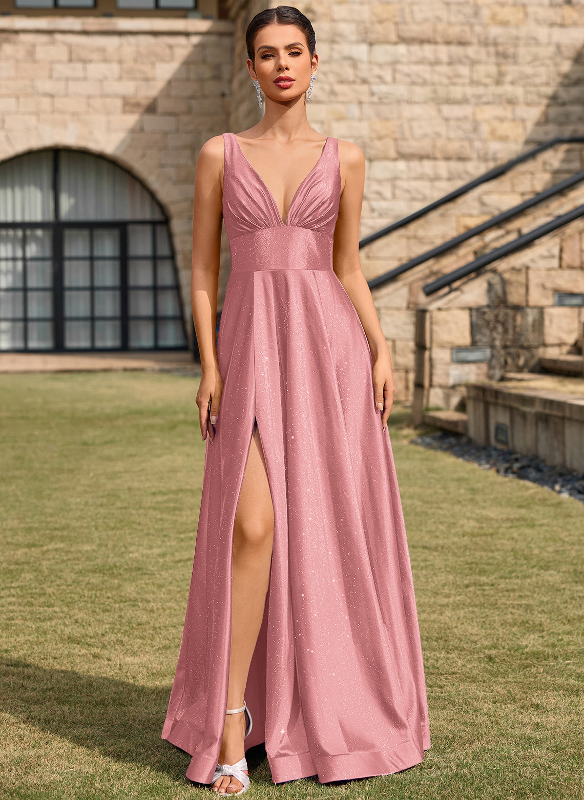 strapless open back dress Elegant A-line Off-the-Shoulder Satin Long Prom Dress With Pockets – 27dress main image 0