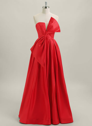 A-line Sleeveless Floor-Length Satin Maxi Dress With Bow