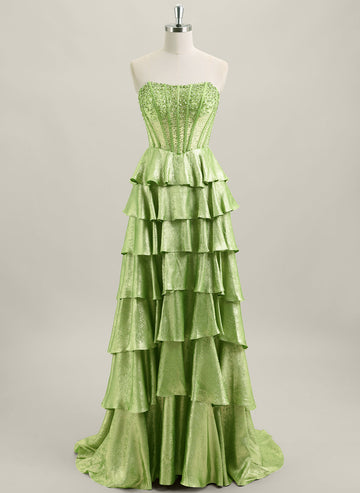 A-line Sleeveless Sweep Train Metallic Maxi Dress With Beading