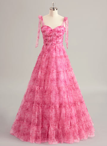 Ball-Gown/Princess Sweetheart Floor-Length Organza Prom Dresses With Bow