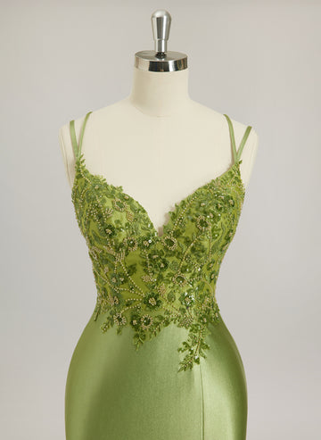 Trumpet/Mermaid V-Neck Sweep Train Jersey Prom Dresses With Sequins Beading Embroidered