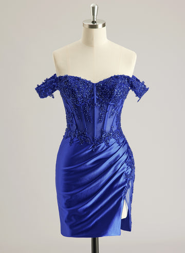 Sheath/Column Off the Shoulder Short/Mini Jersey Prom Dresses With Sequins Beading