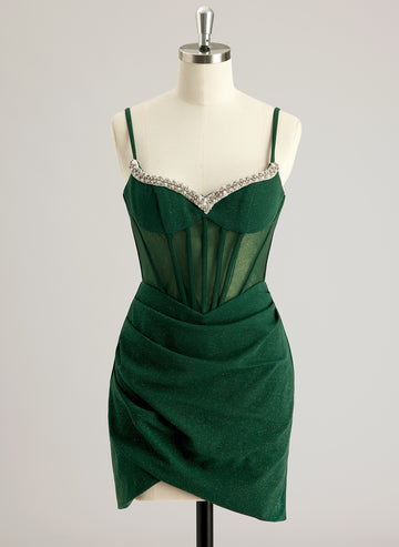 Sheath/Column V-Neck Short/Mini Jersey Prom Dresses With Rhinestone Beading