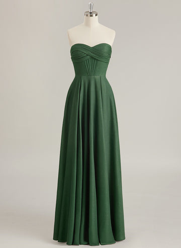 A-line Sweetheart Floor-Length Jersey Prom Dresses With Pleated