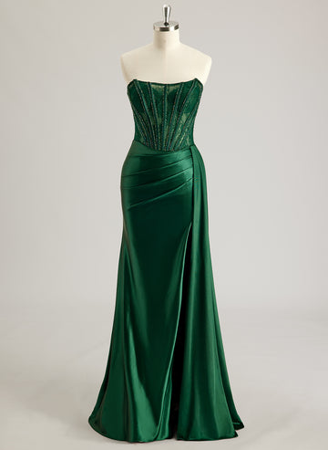 Trumpet/Mermaid Scoop Floor-Length Lace Jersey Prom Dresses With Beading