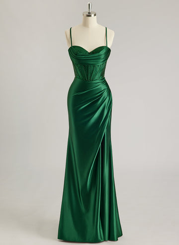 Sheath/Column Sweetheart Floor-Length Jersey Prom Dresses With Rhinestone