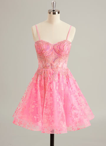 Ball-Gown/Princess Sweetheart Short/Mini Tulle Prom Dresses With Beading Sequins