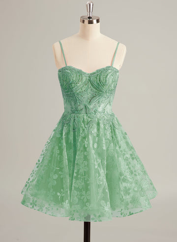 Ball-Gown/Princess Sweetheart Short/Mini Tulle Prom Dresses With Beading Sequins