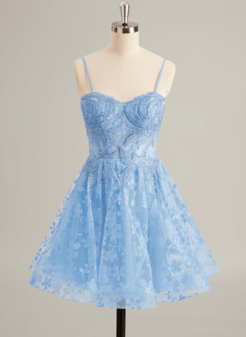 Ball-Gown/Princess Sweetheart Short/Mini Tulle Prom Dresses With Beading Sequins