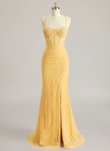 Trumpet/Mermaid Sweetheart Sweep Train Lace Prom Dresses