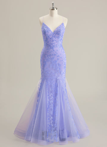 Trumpet/Mermaid V-Neck Floor-Length Lace Prom Dresses