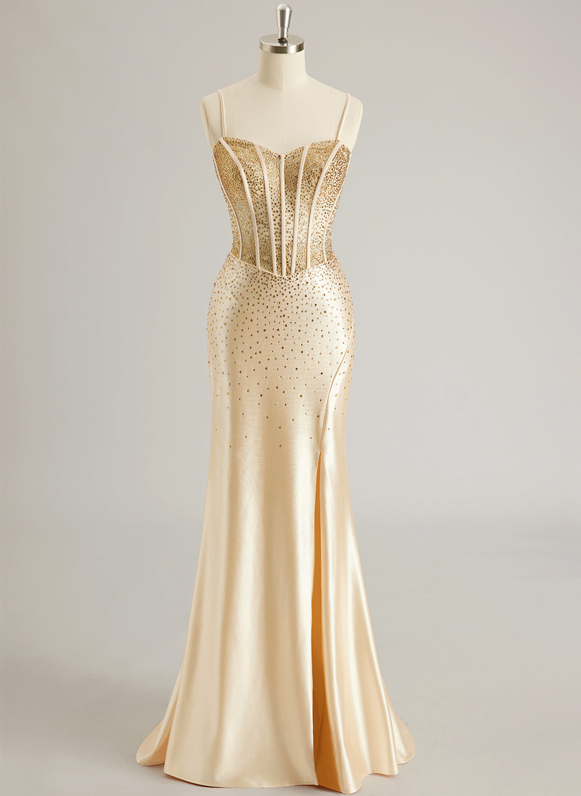 Trumpet/Mermaid Sweetheart Sweep Train Satin Prom Dresses With Beading