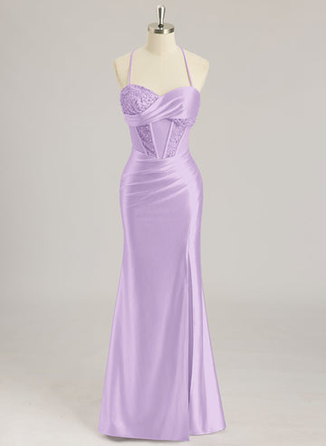 Trumpet/Mermaid Sweetheart Sweep Train Silky Satin Prom Dresses With Sequins Beading