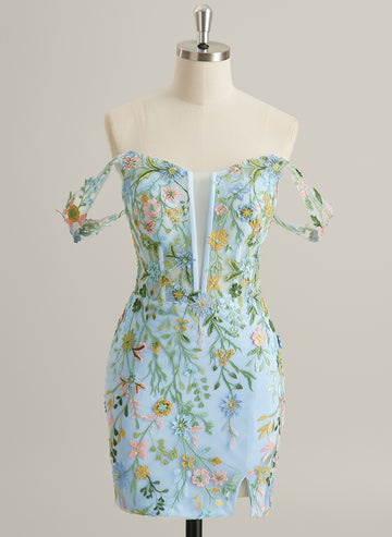 Bodycon V-Neck Mini Lace Mini Dress With Flower