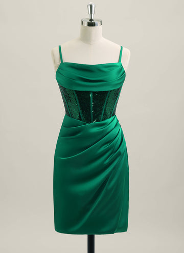 Sheath/Column Sleeveless Short Matte Satin Homecoming Dress With Ruffle