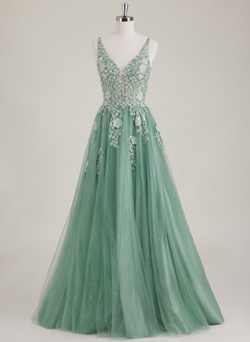 Sleeveless V-Neck Sequins Tulle Ball-Gown/Princess Maxi Dress