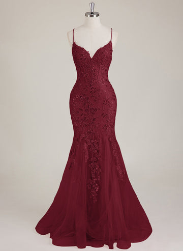 Sleeveless V-Neck Sequins Tulle Trumpet/Mermaid Maxi Dress