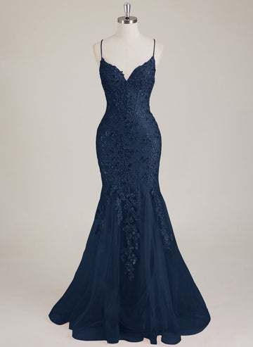 Sleeveless V-Neck Sequins Tulle Trumpet/Mermaid Maxi Dress