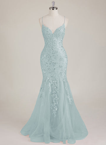 Sleeveless V-Neck Sequins Tulle Trumpet/Mermaid Maxi Dress