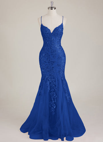 Sleeveless V-Neck Sequins Tulle Trumpet/Mermaid Maxi Dress