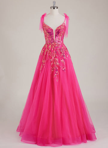 Sleeveless V-Neck Sequins Tulle Ball-Gown/Princess Maxi Dress
