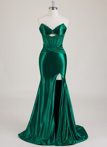 Sleeveless V-Neck Rhinestone Jersey Trumpet/Mermaid Maxi Dress With Leg Slit