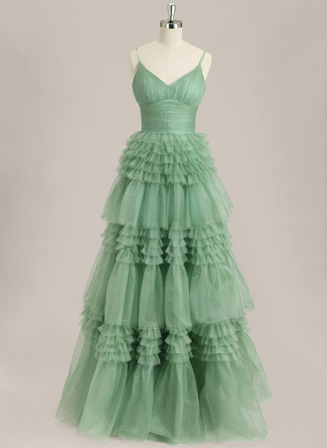 Princess Spaghetti Straps Floor-length Tulle Prom Dresses Champagne