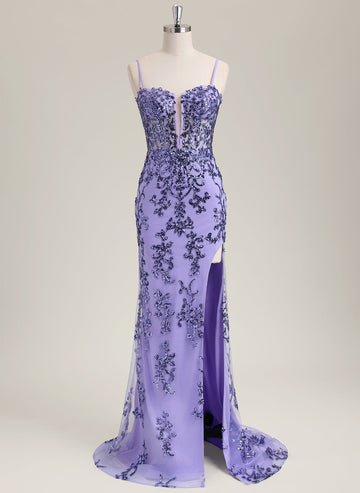 Trumpet/Mermaid Sleeveless Sweep Train Sequin Prom Dress With Sequins