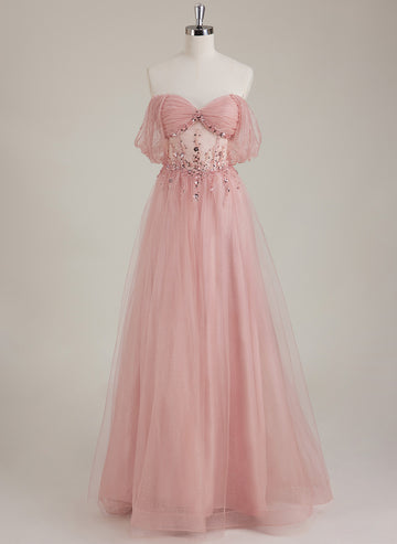 Sleeveless Sweetheart Pleated Sequins Tulle Ball-Gown/Princess Maxi Dress
