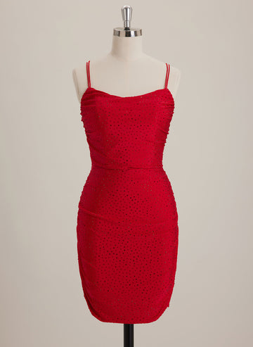 Sheath/Column Scoop Short Jersey Mini Dress With Rhinestone