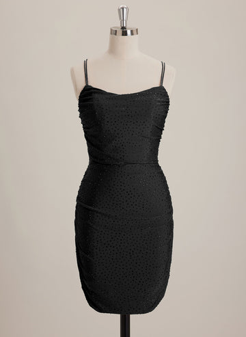 Sheath/Column Scoop Short Jersey Mini Dress With Rhinestone