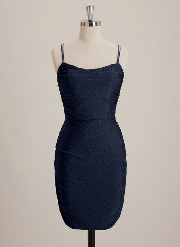 Sheath/Column Scoop Short Jersey Mini Dress With Rhinestone