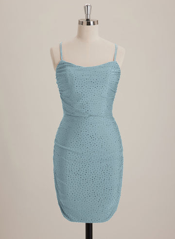 Sheath/Column Scoop Short Jersey Mini Dress With Rhinestone