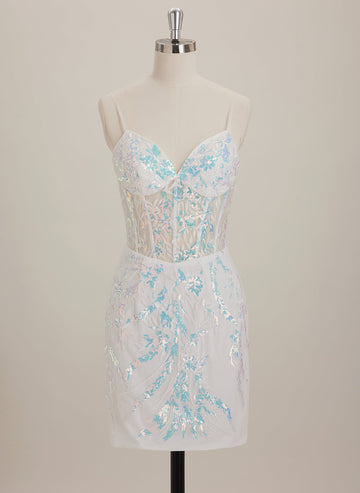 Sheath/Column V-Neck Short Lace Mini Dress With Sequins