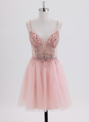 A-line Short Tulle Homecoming Dress With Sequins