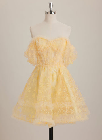 A-line Sweetheart Short Lace Mini Dress With Ruffle