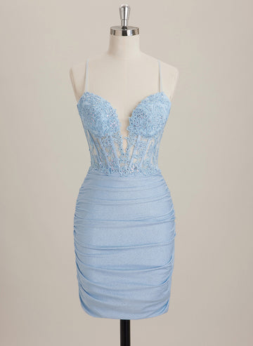 Sheath/Column V-Neck Short Jersey Mini Dress With Pleated Sequins