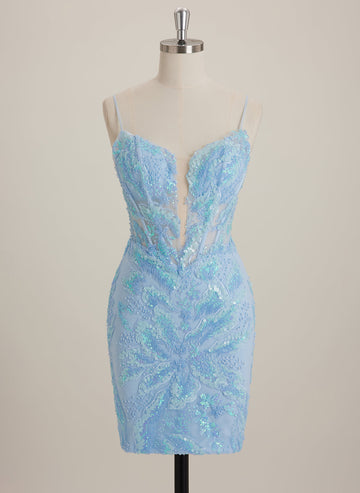 Sheath/Column V-Neck Short Sequin Mini Dress