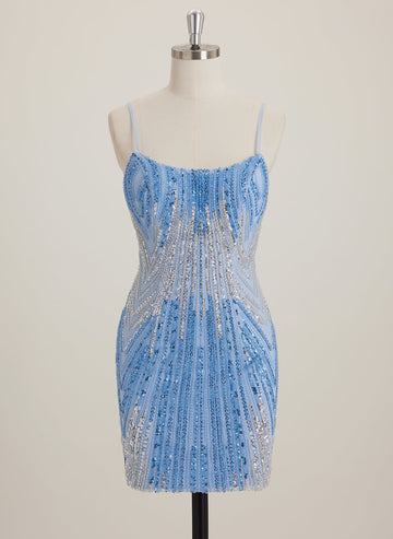 Sheath/Column Scoop Short Sequin Mini Dress With Beading Sequins