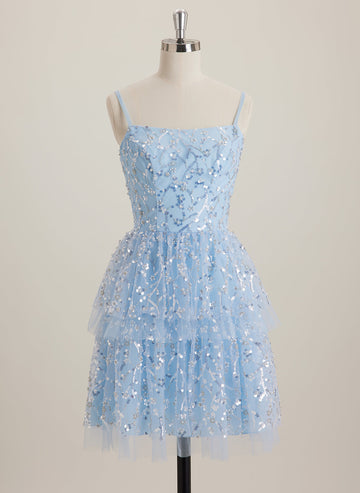 Ball-Gown/Princess Square Short Lace Mini Dress With Sequins