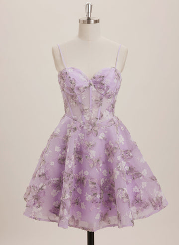 A-line Sweetheart Short Tulle Mini Dress With Flower