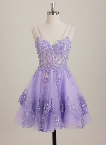 Ball-Gown/Princess V-Neck Short Tulle Mini Dress