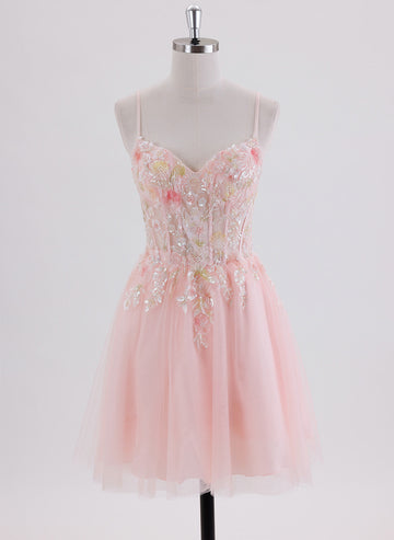 A-line Short Tulle Homecoming Dress With Sequins