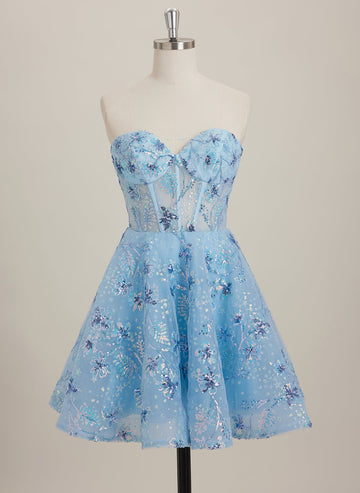 Ball-Gown/Princess Sweetheart Short Tulle Mini Dress With Sequins